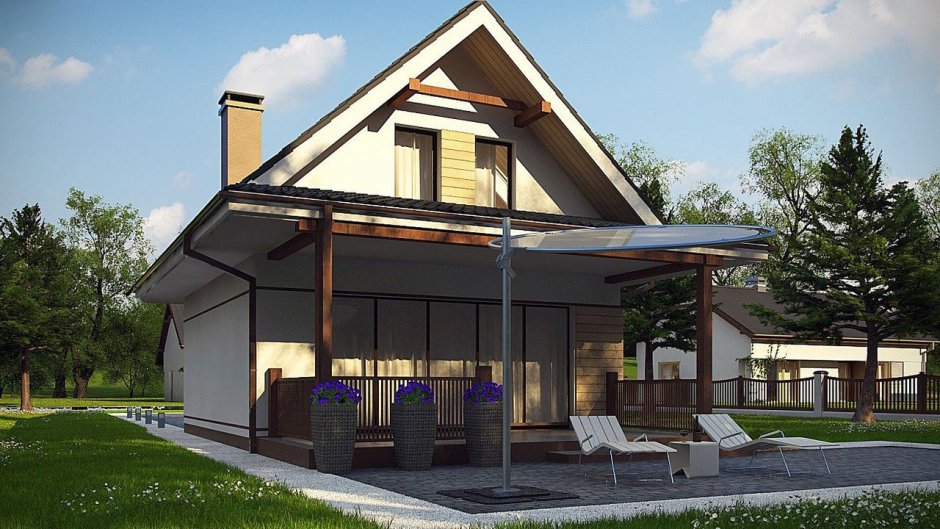 Двухскатная крыша с террасой