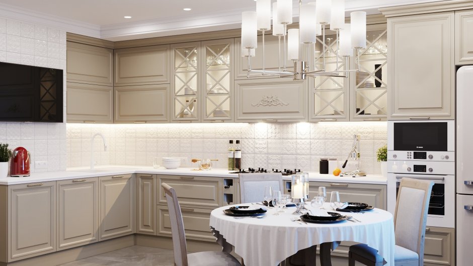 Белая кухня в классическом стиле