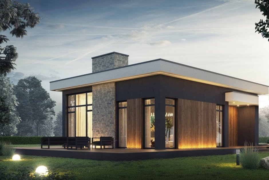 Одноэтажный дом с плоской крышей