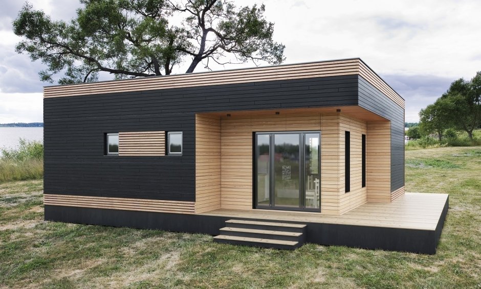 Современный небольшой домик с плоской крышей