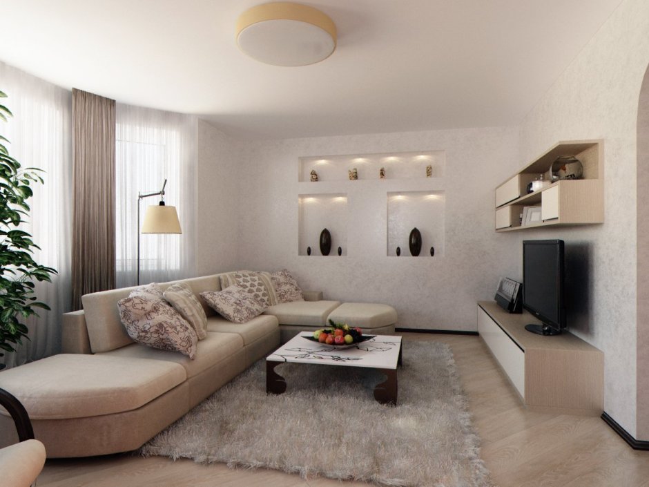 Интерьер гостиной без окон в квартире