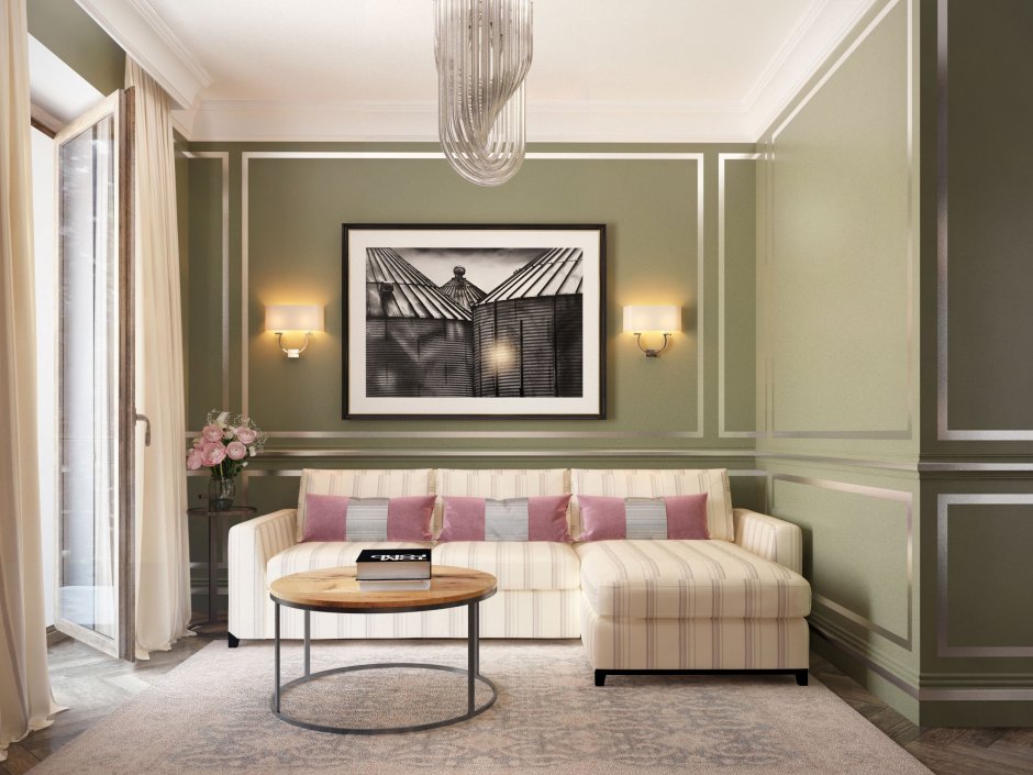 Зеркало над диваном в гостиной