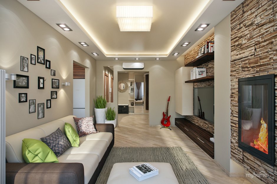 Деревянные панели в интерьере гостиной