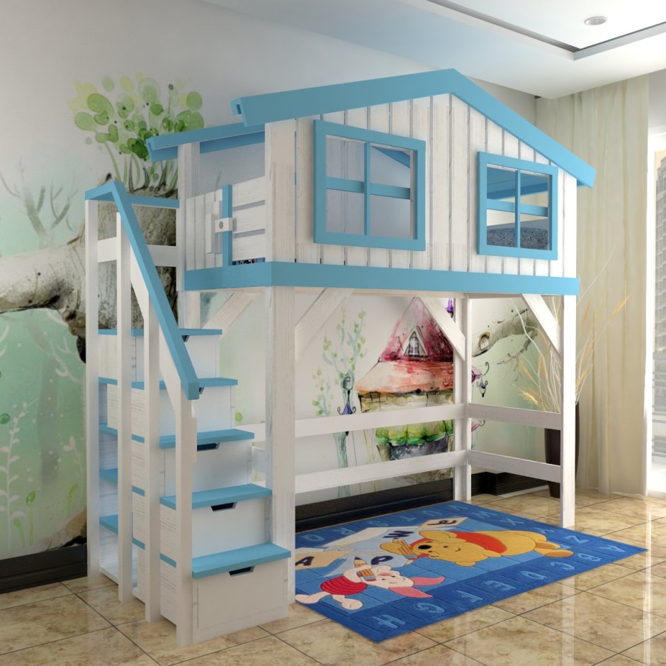 Детская 2-ярусная кровать домик Бильбао СЛК