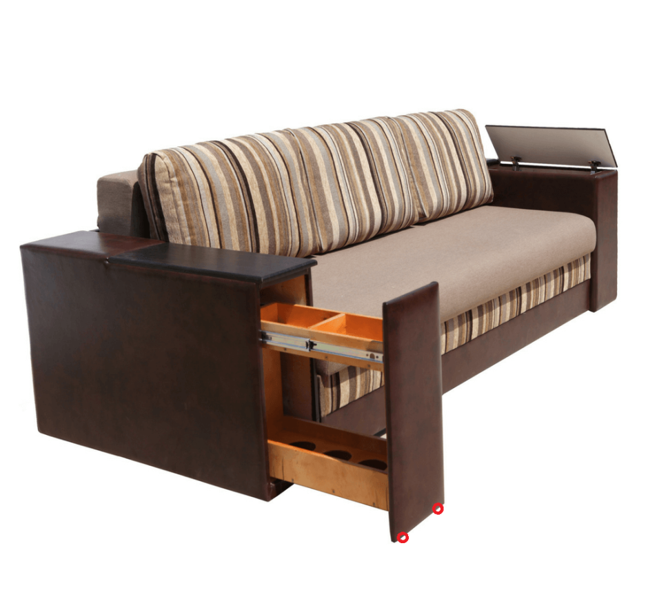 Диван с выдвижными ящиками в подлокотниках