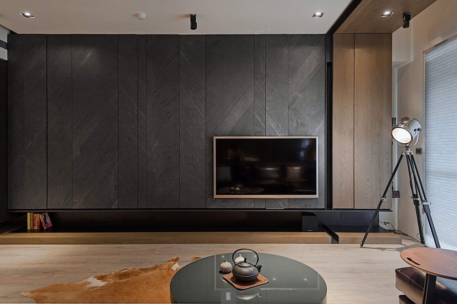 Деревянные стеновые панели в ТВ-зоне