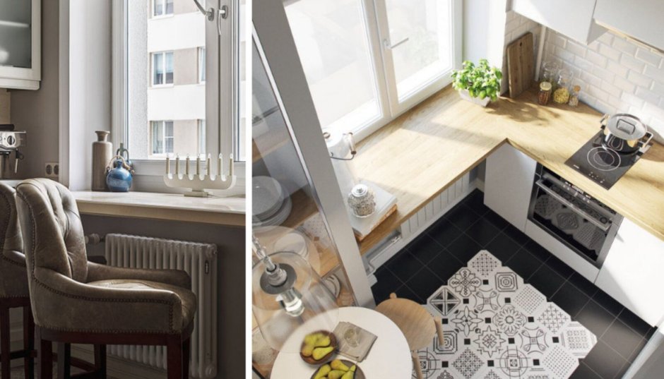 Планировка кухни с подоконником