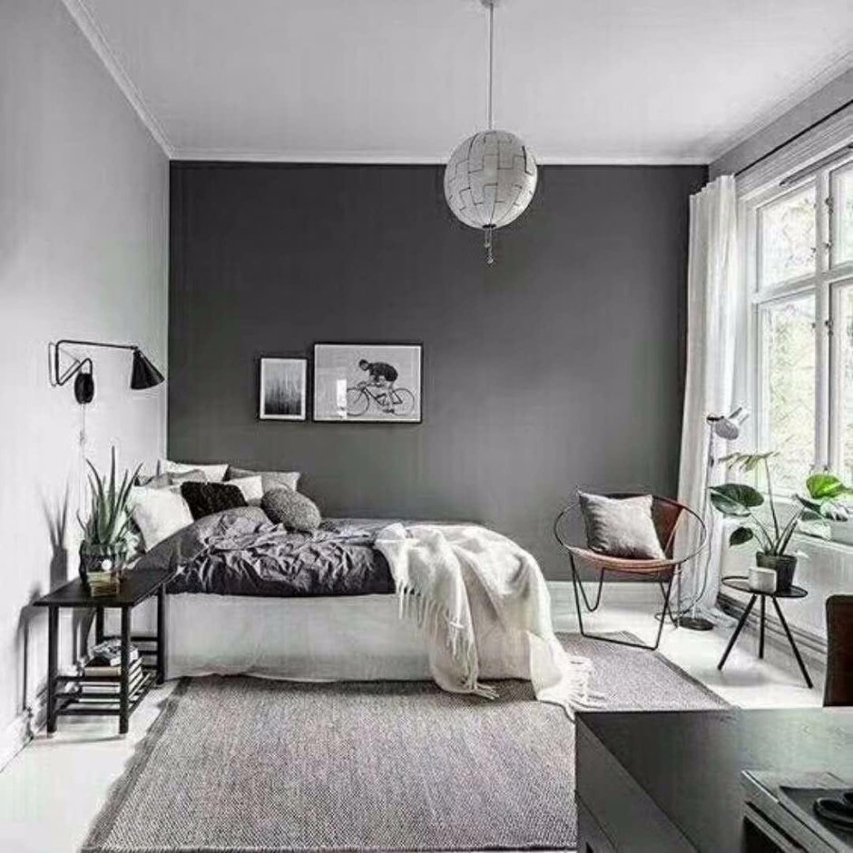 Стильная серая спальня