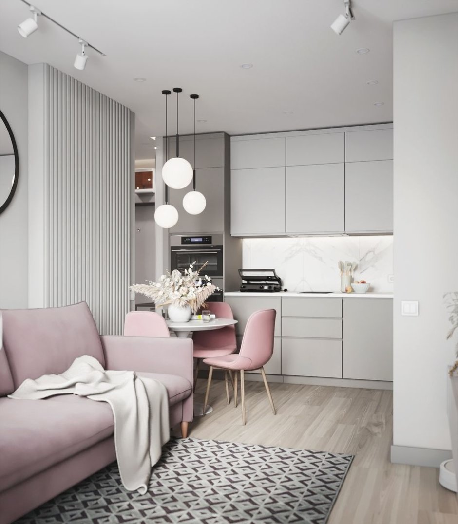 Белая гостиная с малиновыми акцентами