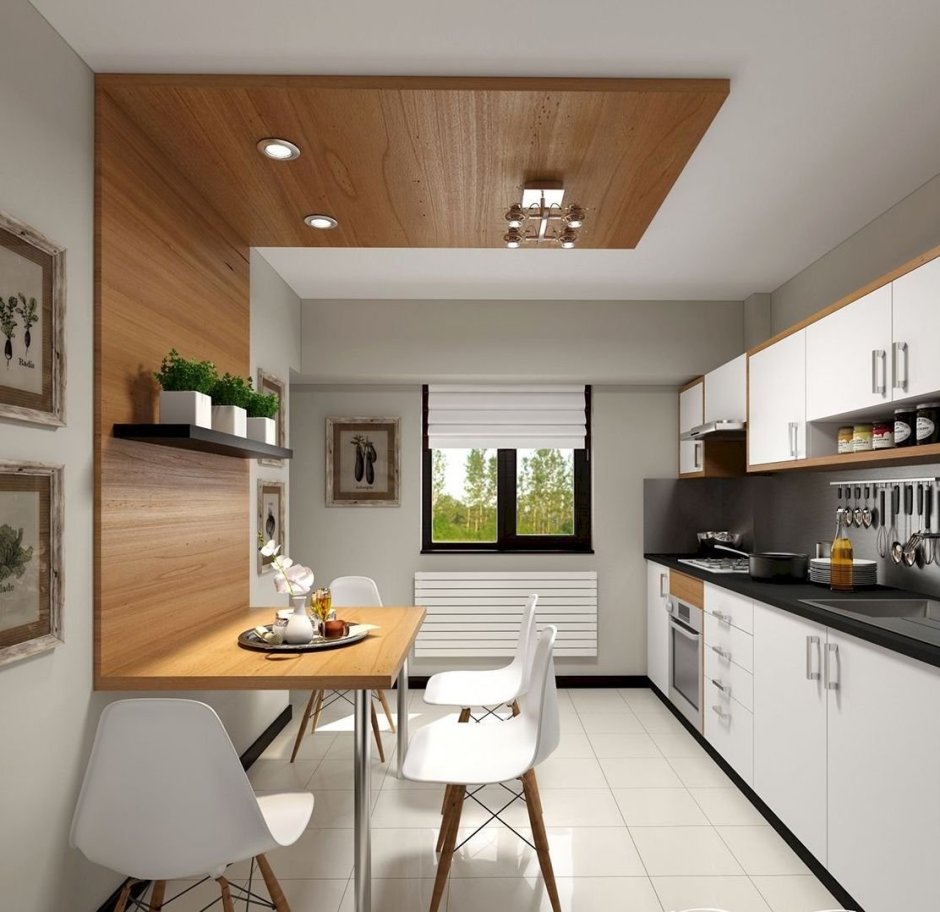 Интерьер прямоугольной кухни