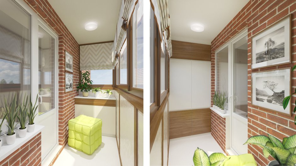 Балкон в стиле лофт красный кирпич