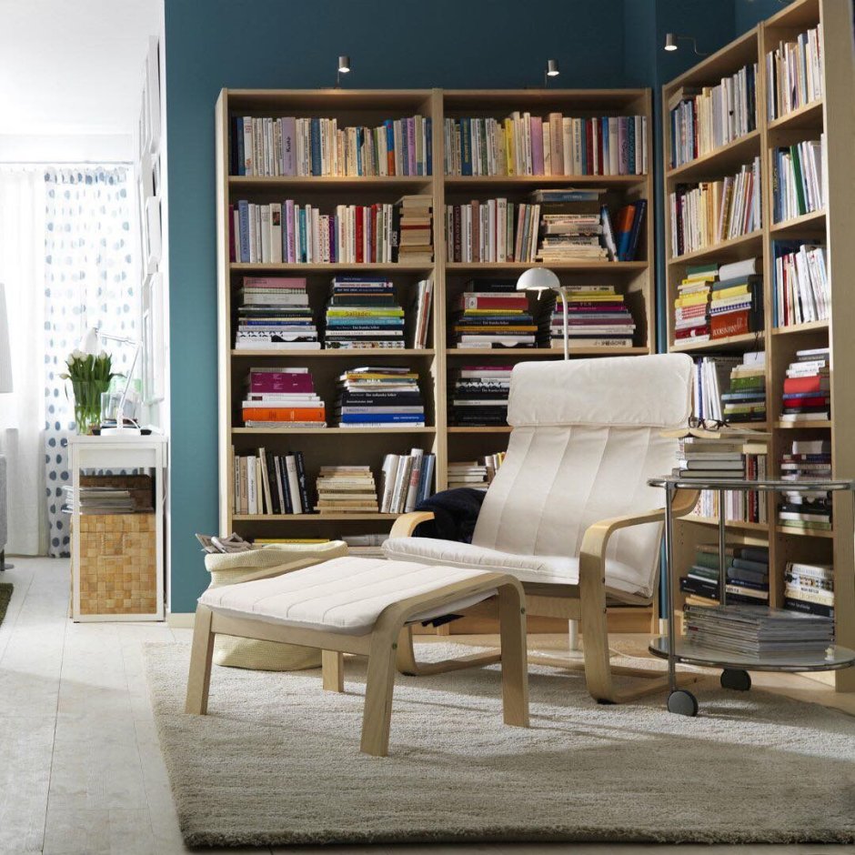 Книжный шкаф в интерьере гостиной