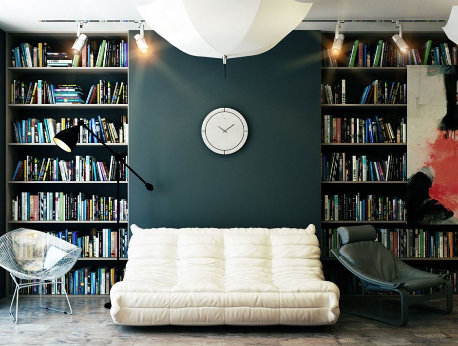 Гостиная с книжными полками