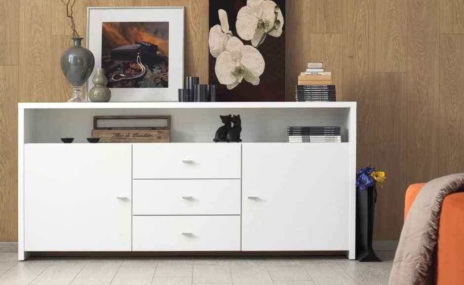 Комод 2+1d4s 200см бетон /белый глянец - мебель-4k