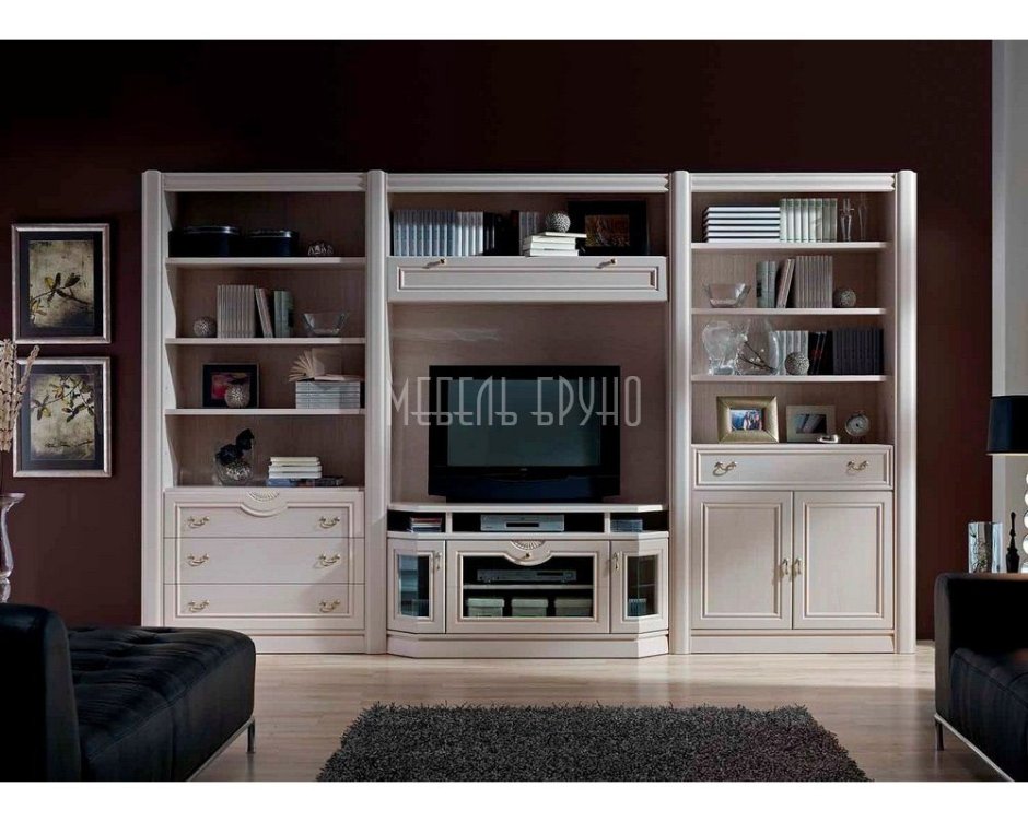 Стенка с книжным шкафом и телевизором в гостиную