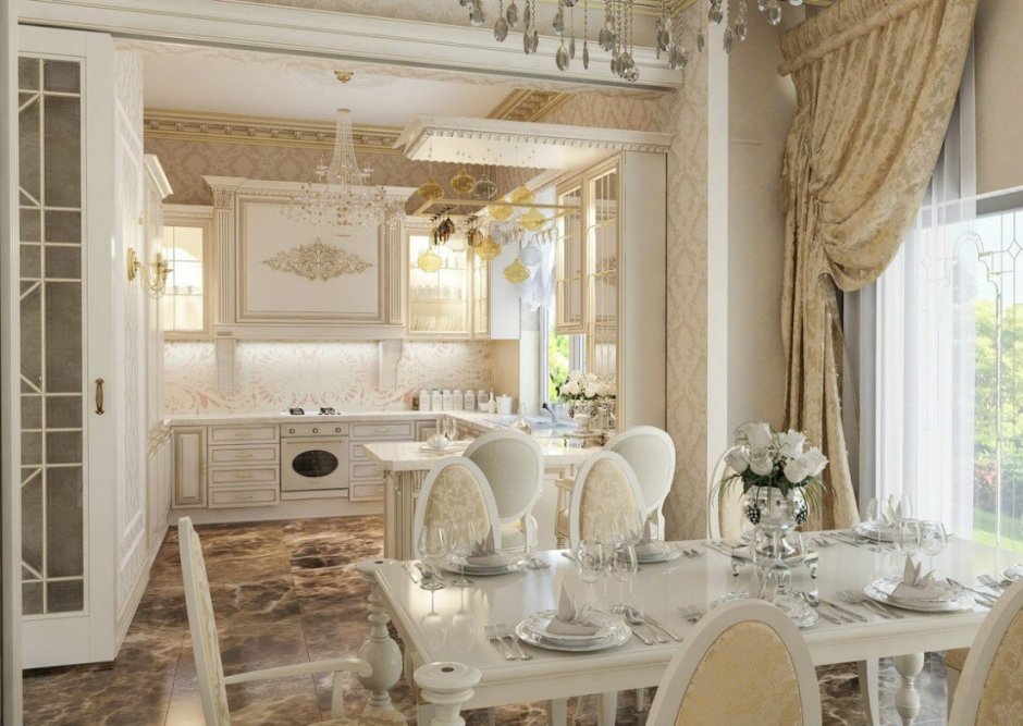 Гостиная столовая в стиле Прованс