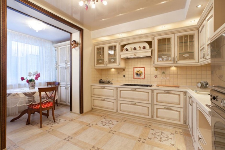 Кухня-столовая 20 кв.м в прованском стиле