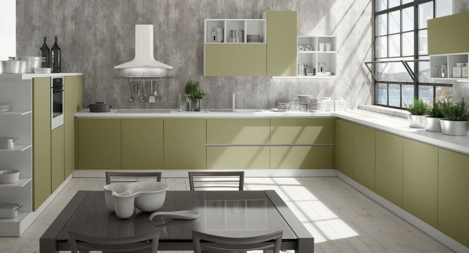 Интерьер кухни в оливковых тонах