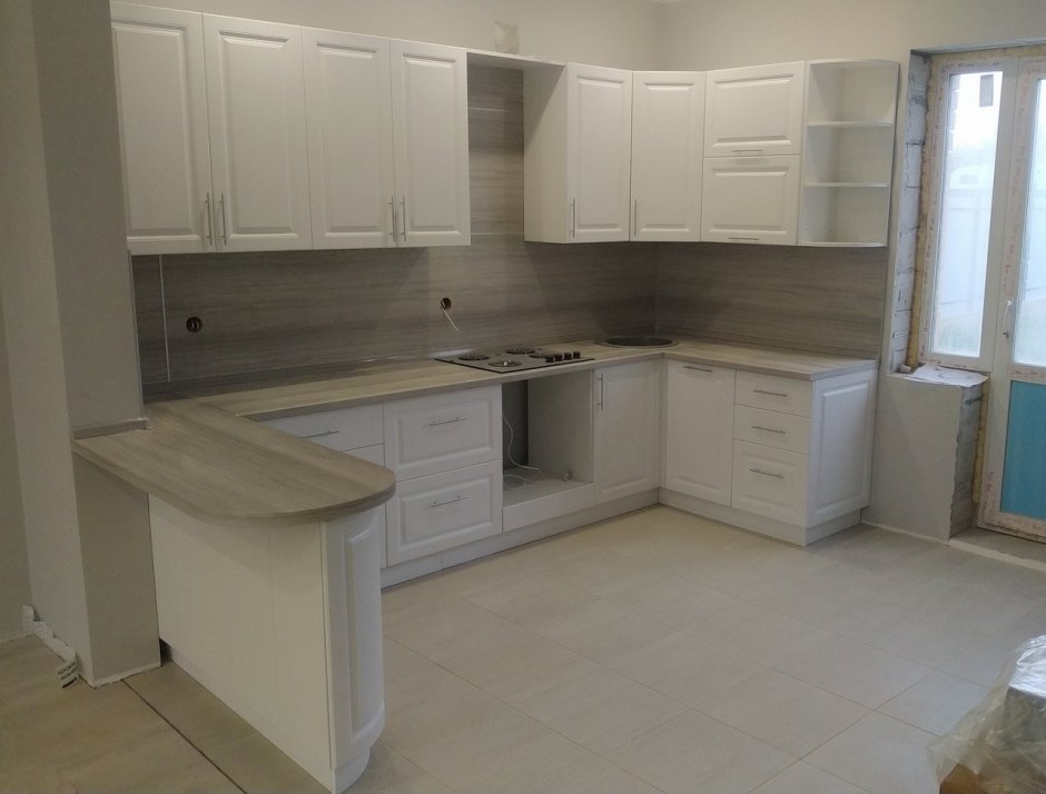 Дуб Галифакс табак столешница в интерьере кухни