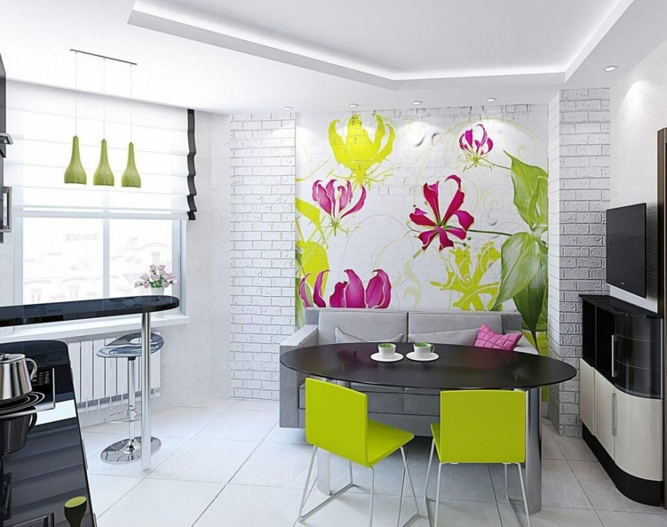 Яркие обои для кухни