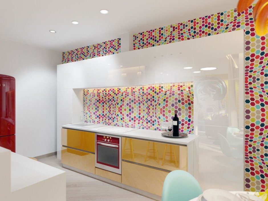 Кухня в зелено розовых тонах