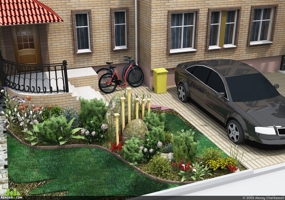 Ландшафт перед домом и гаражом