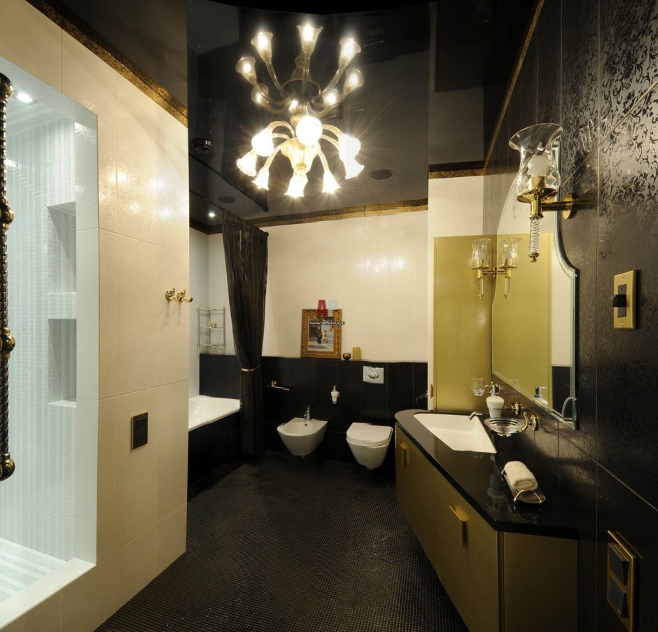 Черный НАТЯЖНОЙПОТОЛКИ В ванной