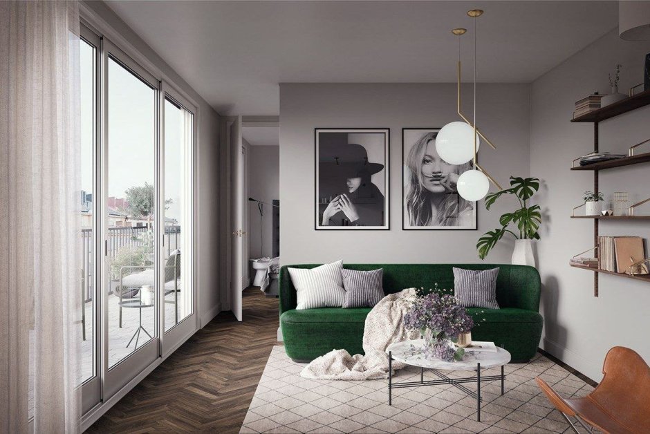 Акцентная стена в гостиной в скандинавском стиле