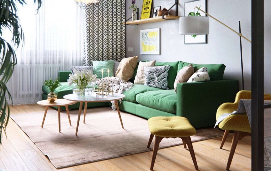 Зеленая картина в интерьере