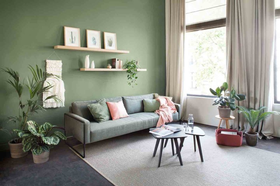 Серо зеленый интерьер