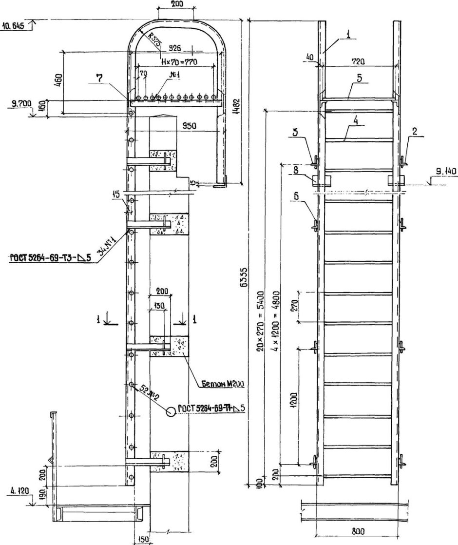 Вертикальной пожарной лестницы п2