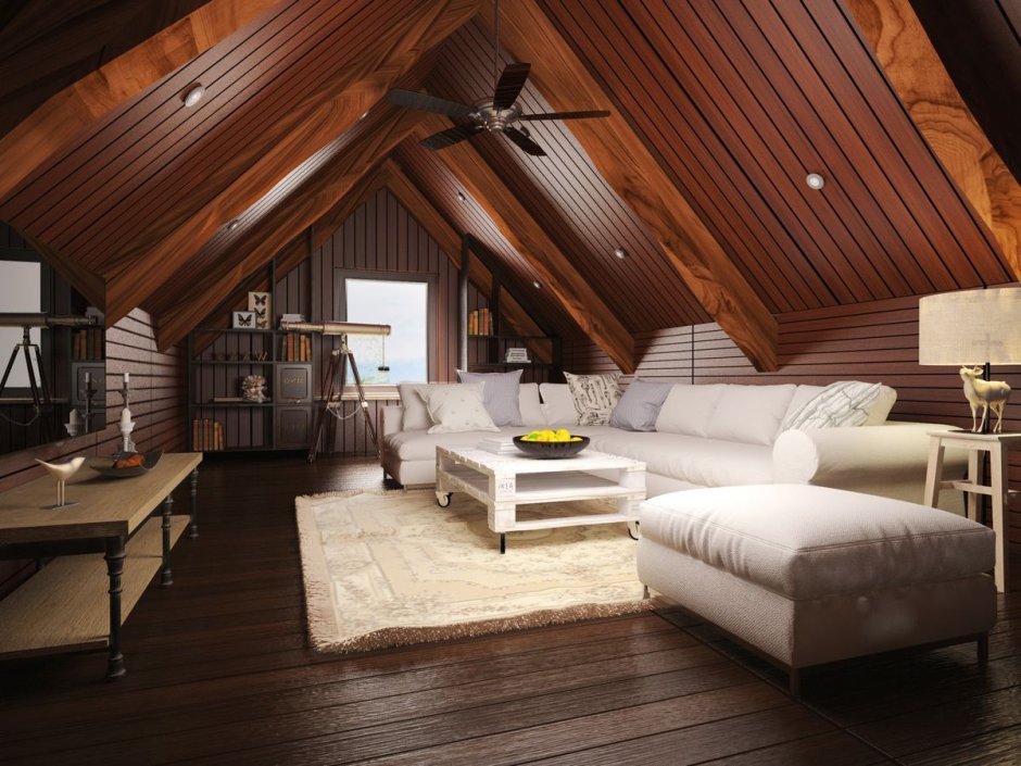 Спальня экостиль на мансарде