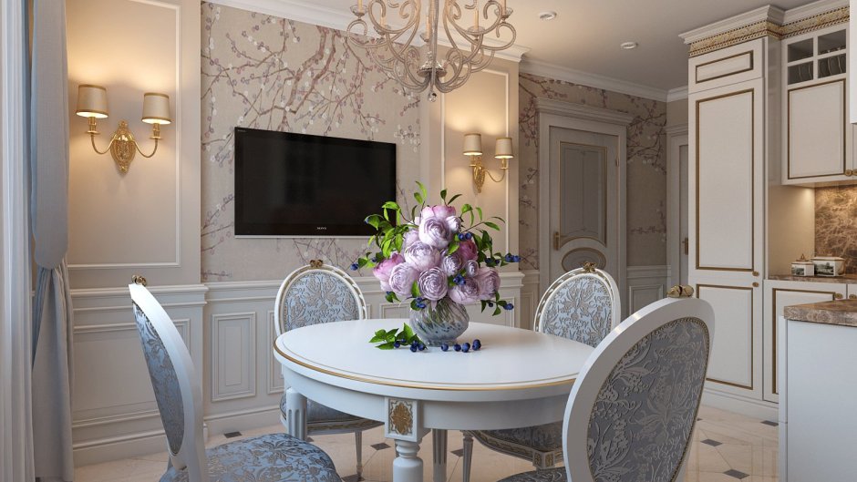 Классическая кухня и интерьер стен