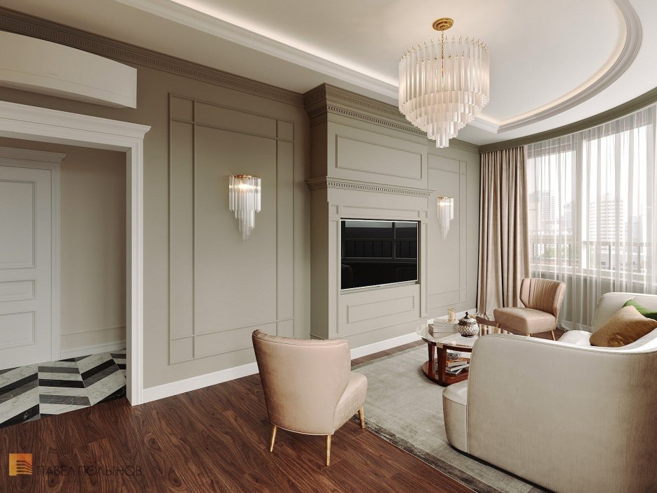 Молдинги в интерьере гостиной