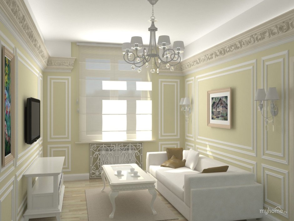 Молдинги для стен в интерьере гостиной Неоклассика