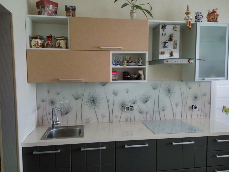 Фартук для кухни из стекла одуванчики
