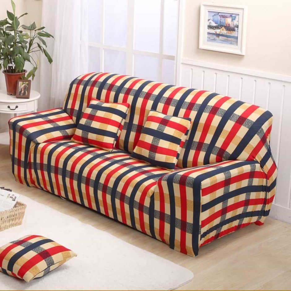 Чехол на диван в клетку