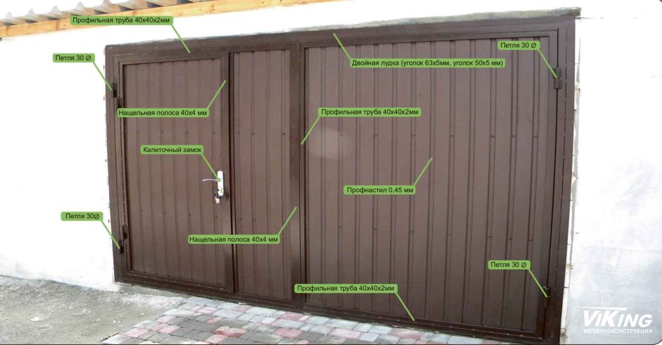 Гараж с зелеными воротами