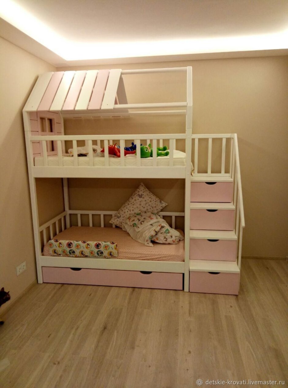 Кровать двухъярусная выкатная Матрешка 800х1600 с ящиком Млечный дуб