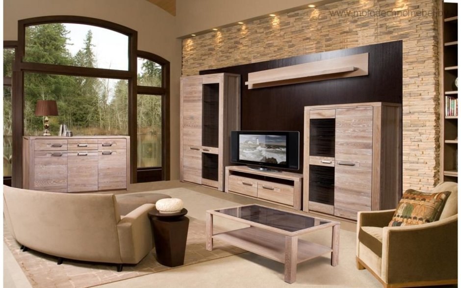 Деревянная стенка в гостиную