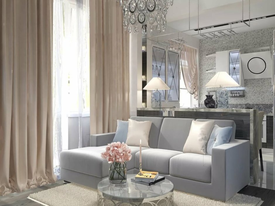 Гостиная арт деко в светлых тонах