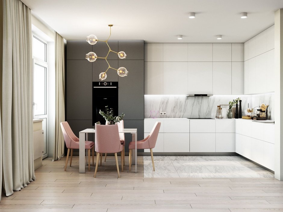 Кухня в серо пудровых тонах