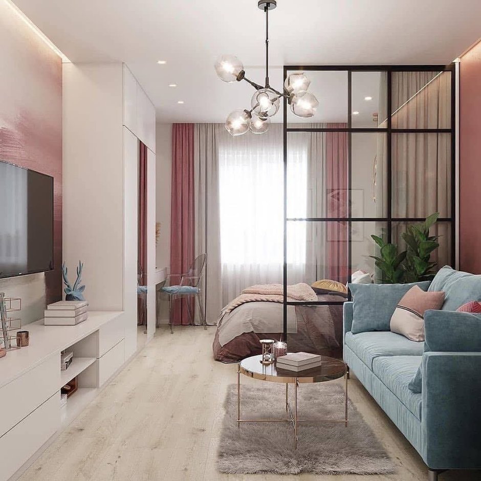 Планировка зала с угловым диваном