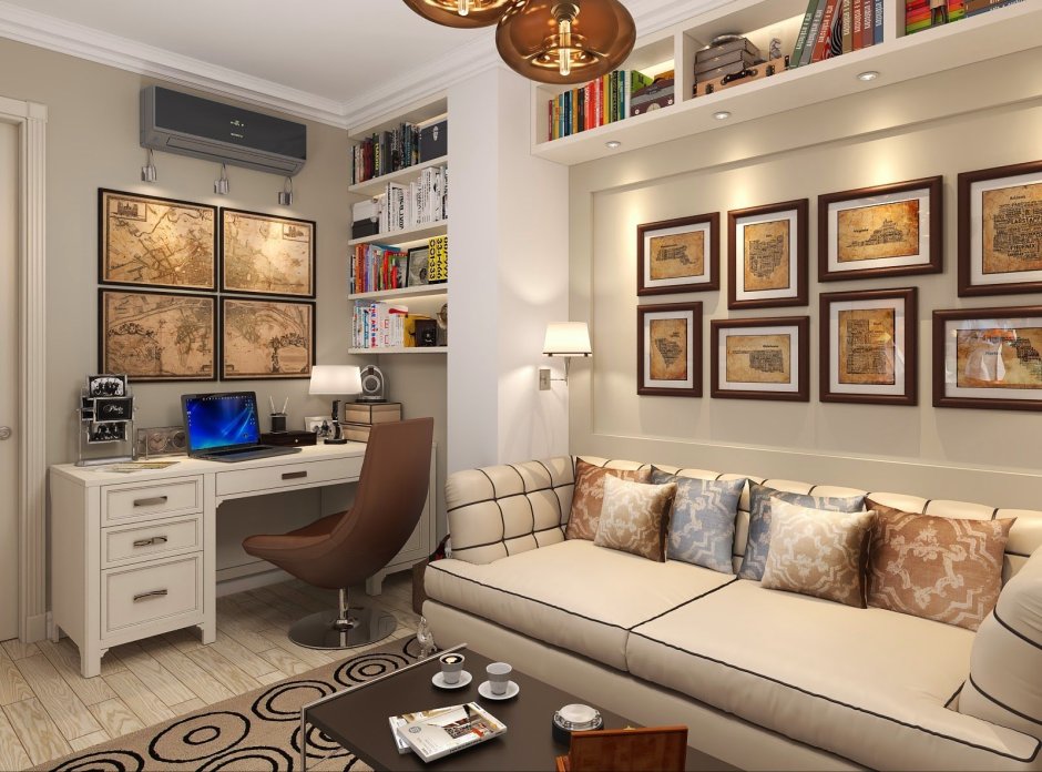 Квадратная гостиная 17м2 интерьер