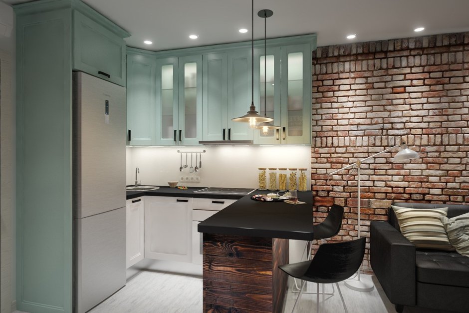 Кухня 6 кв с барной стойкой