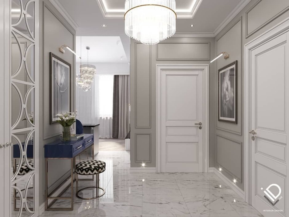 Гостиная в неоклассике с прихожей
