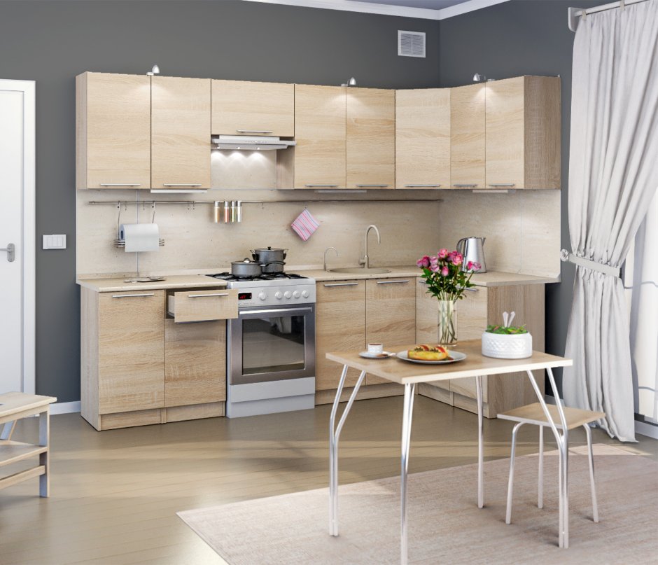 Кухня дуб сонома и белый глянец