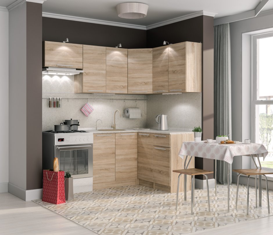 Кухня дуб сонома и белый глянец