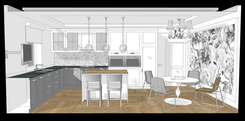 Скетч интерьера кухни