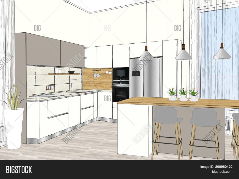 Кухня скетч ап